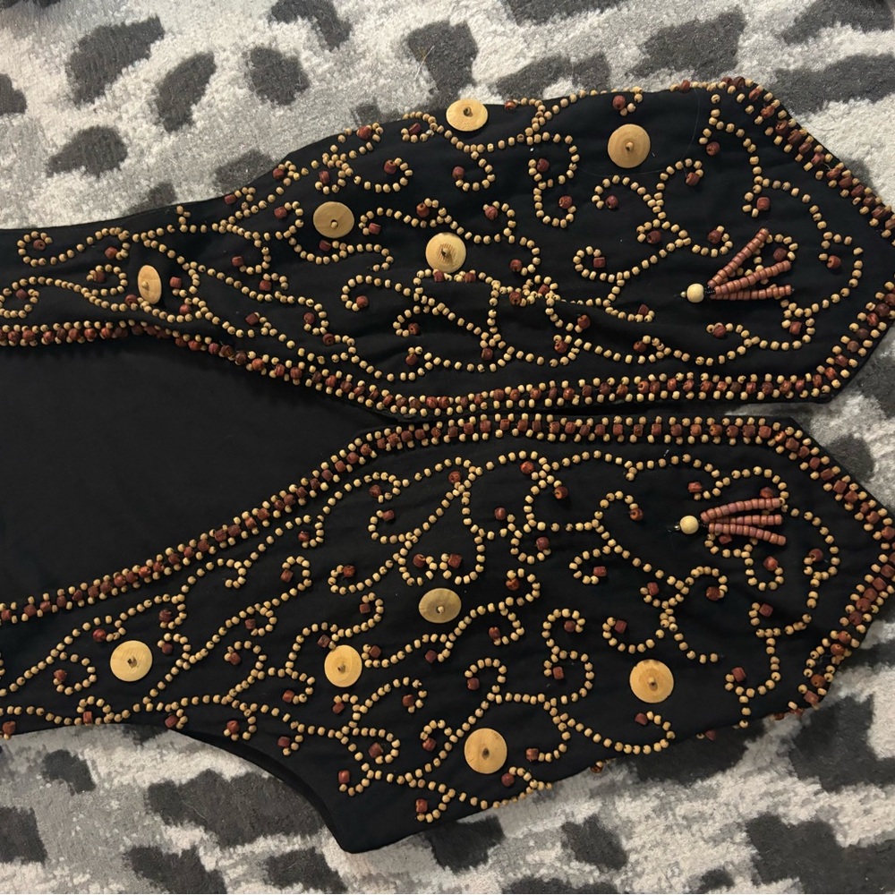 Fiber Optics Black Vest with tan Beading